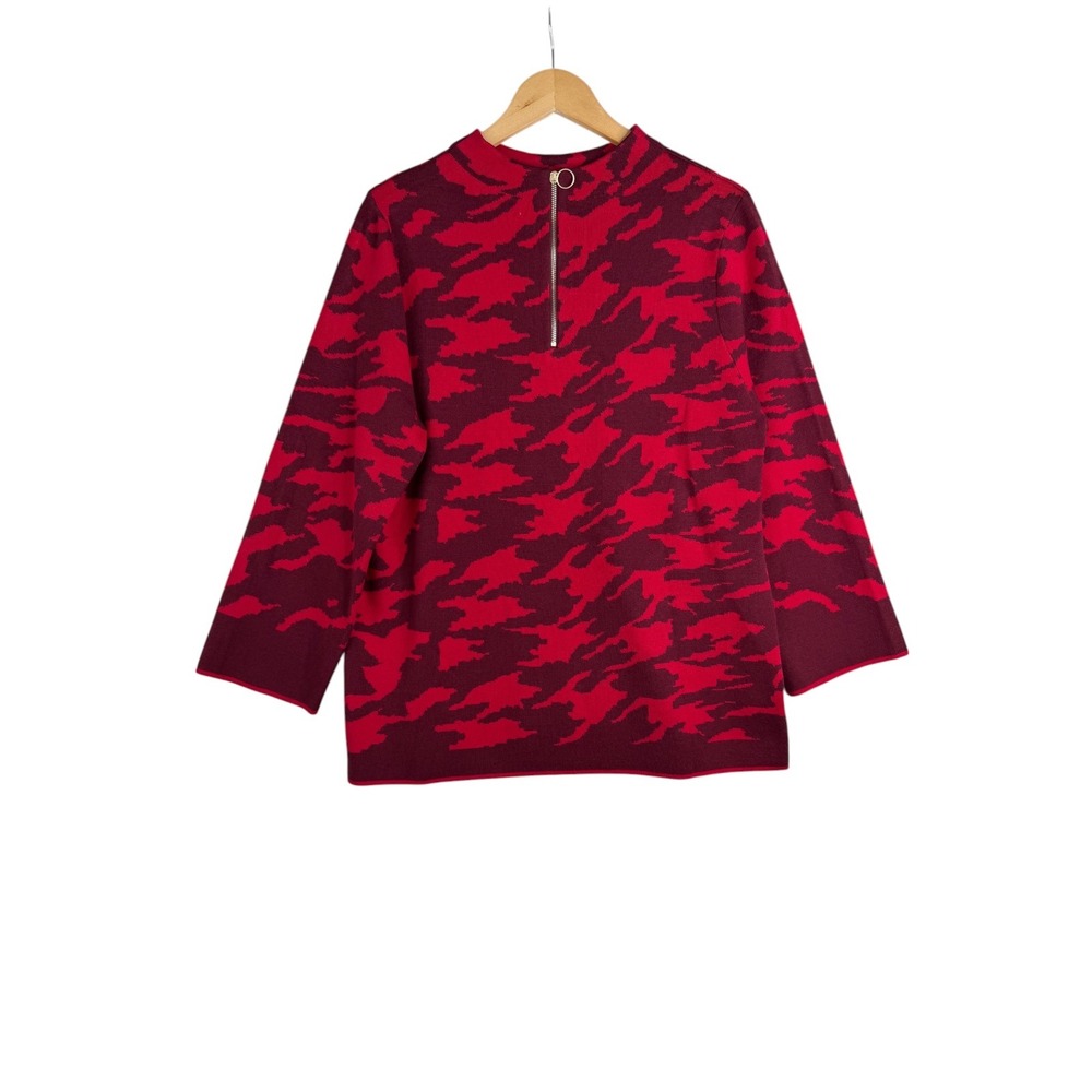 Chico's Camo Print‎ Mock Neck Sweater size XL Red/ Maroon